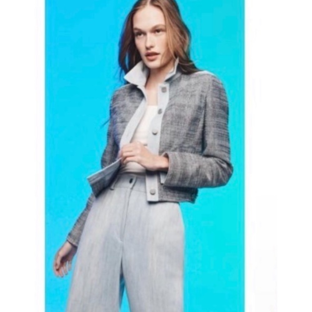 Akris Punto Mixed Media Denim Tweed Crop Jacket